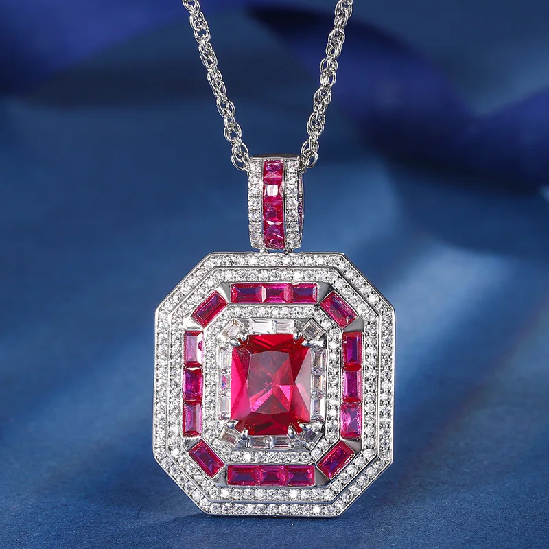 Jewelry Gold Plated Red Corundum Blue Pointed Crystal Square Wrist Women's Suit Main Stone 8*10