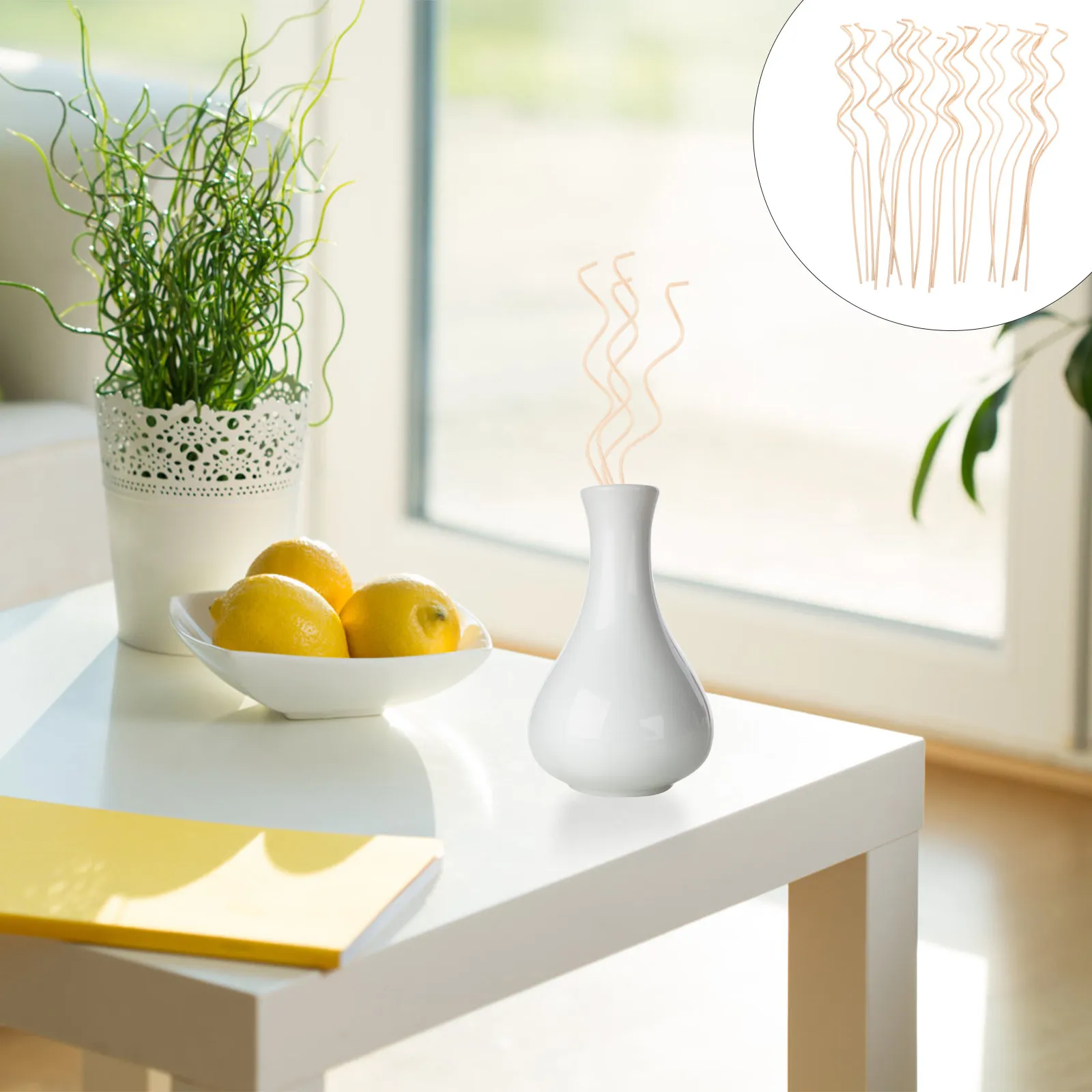 20 Varillas Difusoras de Ratán Natural Onduladas para Repuesto, Accesorio para Difusor de Aceites Esenciales y Aromatizadores de Ambiente