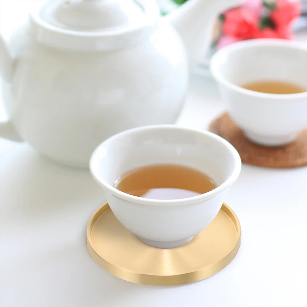 

2pcs Copper Coaster Brass Cup Mat Round Water Mug Protector Heat Insulation Pad For Coffee Tea Home Office Kitchen Trivets Decor