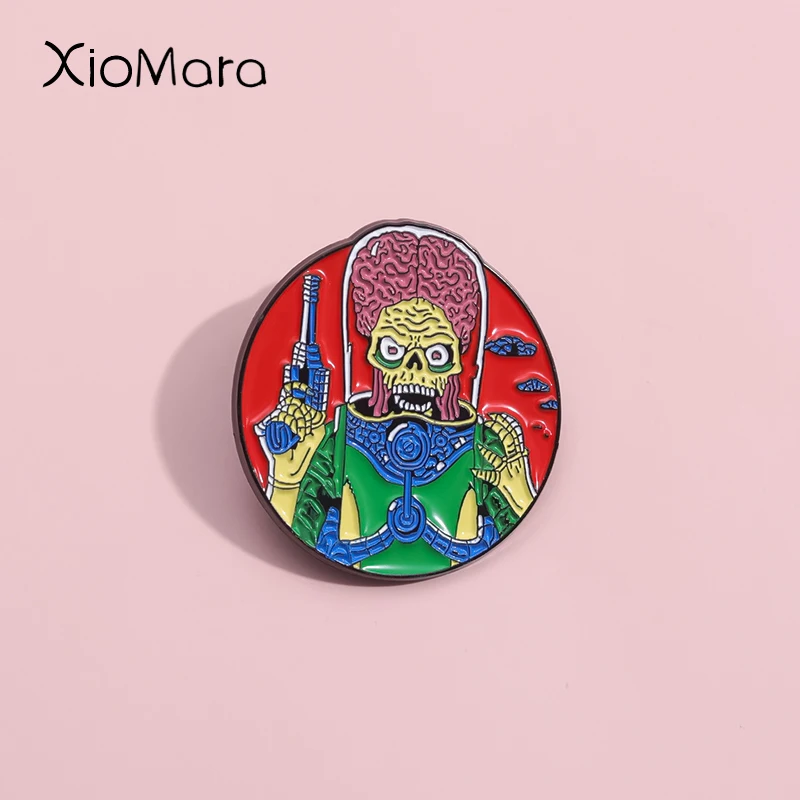 Cool Martians Enamel Pins Custom Alien Invasion Comedy Science Fiction Movie Brooches Lapel Badges Jewelry Gift for Fans Friends