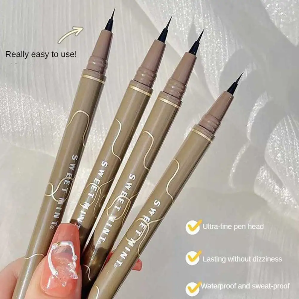 Eyeliner Pen Waterproof Sweat Proof Fast Drying Fine Pen Head Long-lasting Non Smudging Liquid Silkworm Laying Pen Beauty Tool