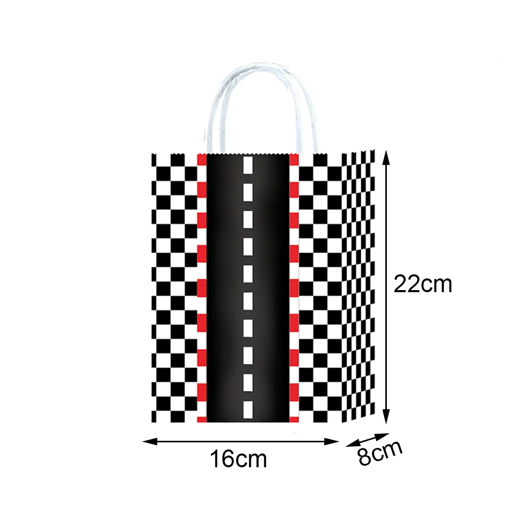 5/10/20 Stück Renn-Partygeschenke, Taschen mit Griff, schwarz-weiß karierte Leckerli-Taschen, Racetrack-Leckerli-Tasche, Rennwagen-Geburtstagsdekoration – Detail 3