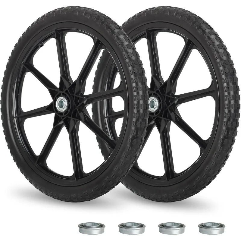 

20" Flat Free Tire and Wheel, with 3/4" & 5/8" Bearing, 2.45" Centered Hub, Replacement Wheel For Rubbermaid Wheelbarrow,
