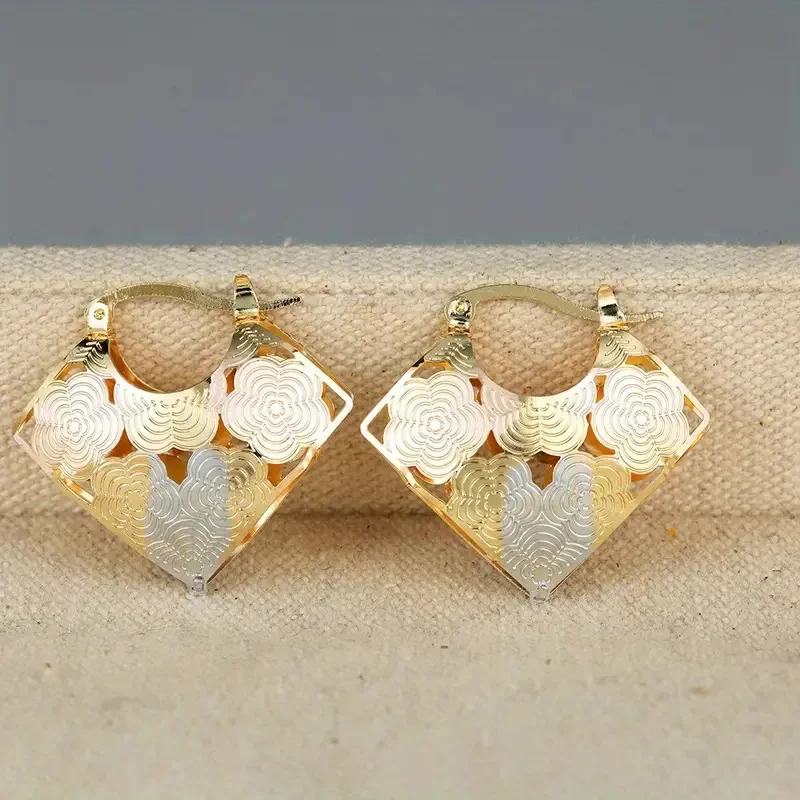 2026 New Triangle Multi Color Rose Design Ear Buckle Women's European and American Style Fashion Personalized Accessories