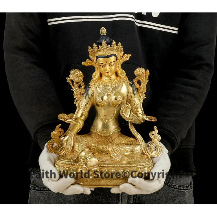 31CM Large High grade gilding Buddha statue- HOME family effective protection Tibetan Nepal Bodhisattva Tara Green Buddha statue