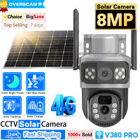 8MP 4K Outdoor 4G Sim Card Solar Dual Lens Camera Built-in Battery HD PTZ Cam PIR Human Detection Video Surveillance V380 Pro