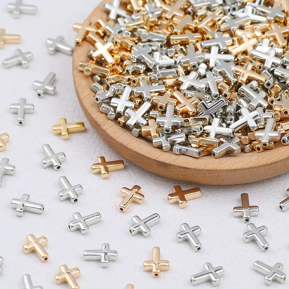 12×9mm Silbrig Golden Mischfarbe Acryl Kreuz CCB Spacer Lose Perlen für Schmuckherstellung Armbänder DIY Schlüsselanhänger Zubehör