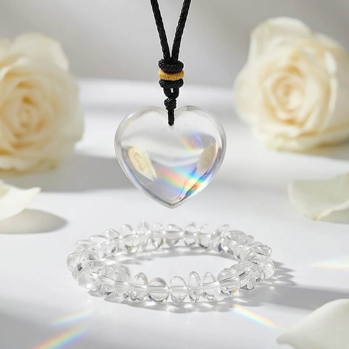 1set Clear Quartz Heart Necklace Chip Bracelet Jewelry Set Gift Box Natural Healing Crystal Valentine Gift For Women