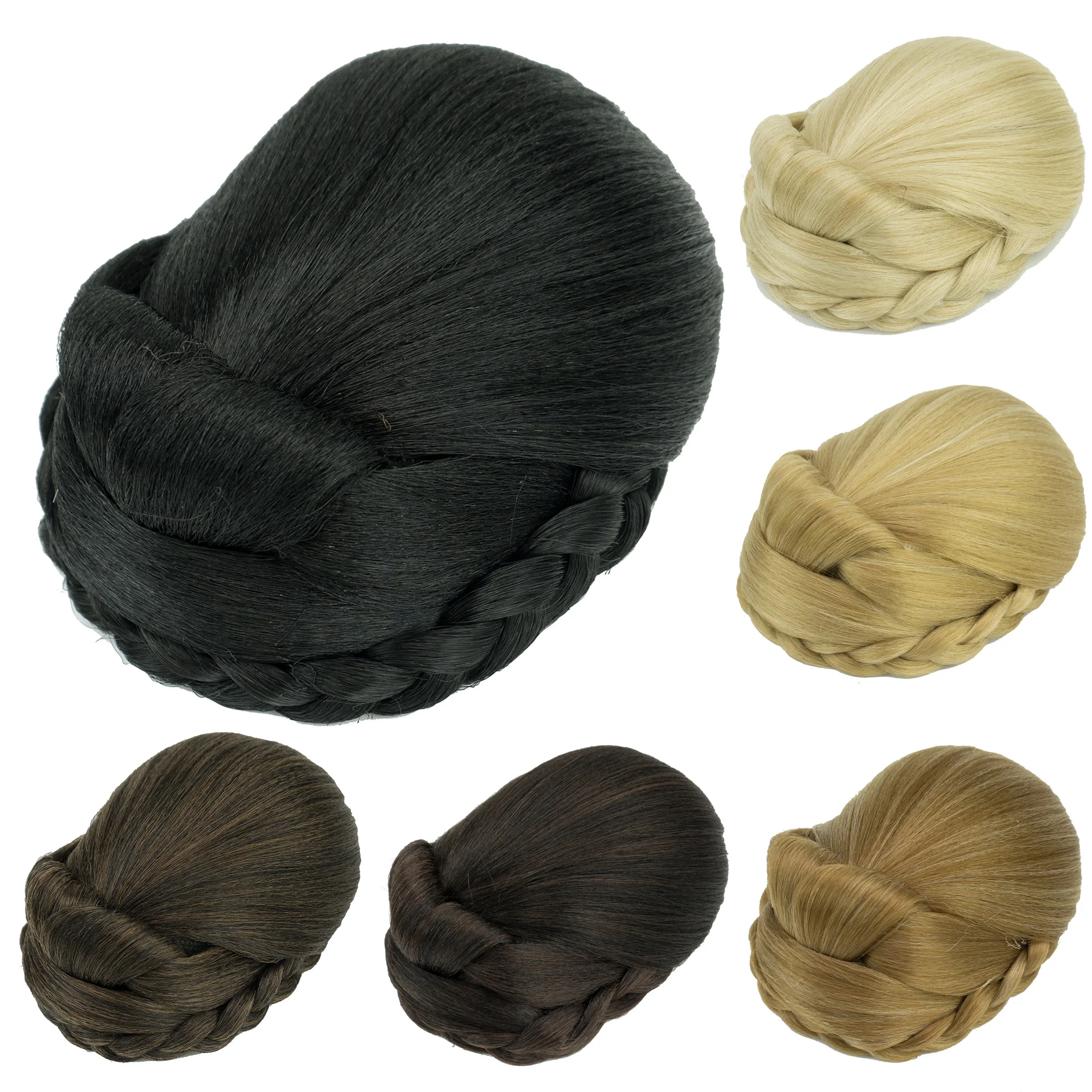 Synthetic Hairpieces Braided Chignon Black Blonde Clip In Fake Hair Bun Cover Donut Hair Pieces for Women