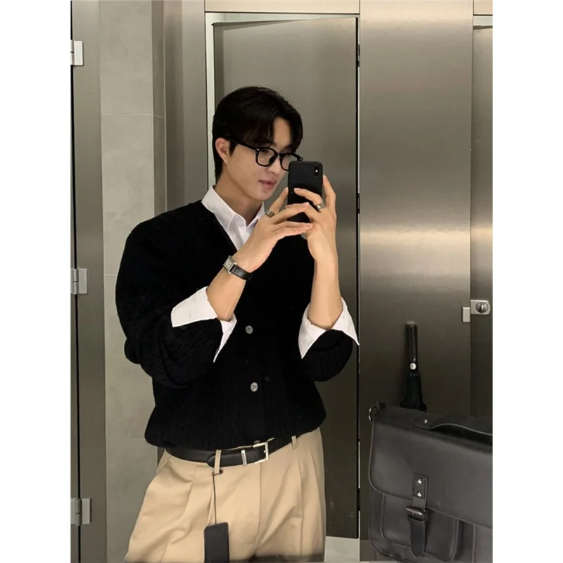 الكورية Sle الرجال سترة مشغولة من الصوف ربيع الخريف جديد تنوعا تصميم صغير تويست شريط الراقية سترة عادية العصرية #2