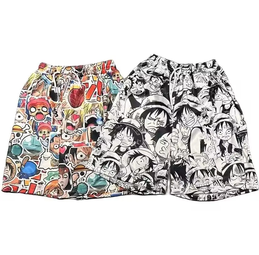 One Piece Monkey D Luffy Zoro Ace Sanji Law Anime Figure Shorts Men\'s Summer Loose Home Pajamas Casual Pants Couple Beach Shorts