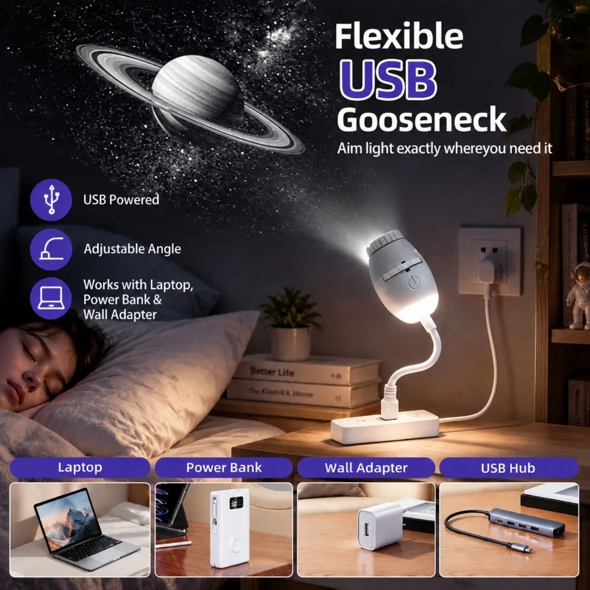 USB Powered Romantic LED Starry Sky Nightlight Saturn Galaxy Projector Lamp for Car Roof Party Room Atmosphere Lighting