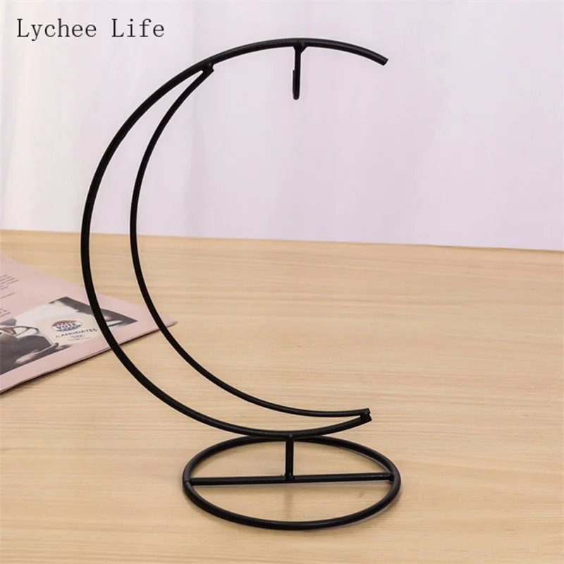 Plant Hanging Hook Iron Bracket Moon Love Shape Black Flower Pot Glass Ball Display Stand Home Decoration Micro Mold Crafts