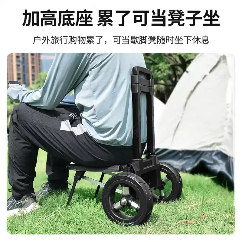 Foldable Large‑Wheel Pull‑Rod Utility Trolley Handcart, Portable Trailer Cart for Household Grocery Shopping Outdoor Cargo