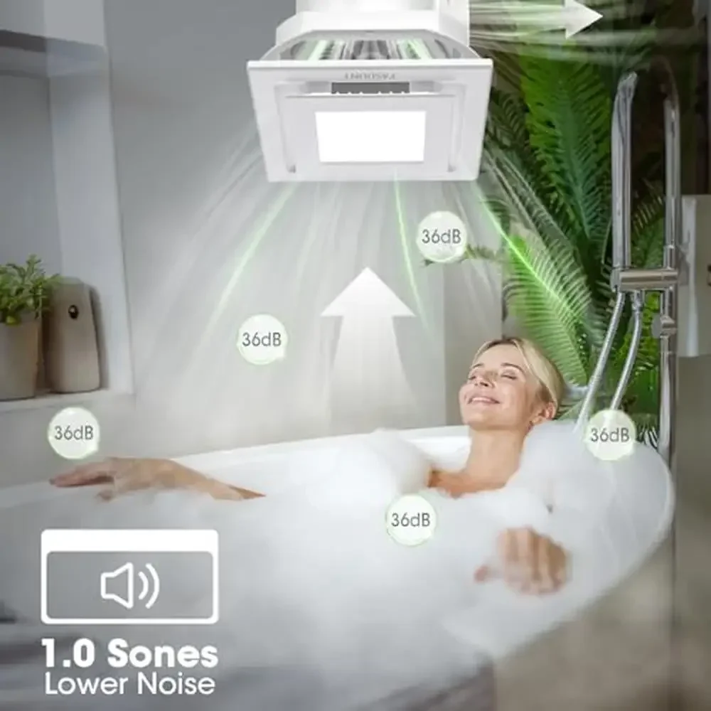 Bathroom Exhaust Fan LED Light Combo 120 CFM 1.0 Sones Quiet Ventilation Fan Waterproof Design Simple Decor ABS Material