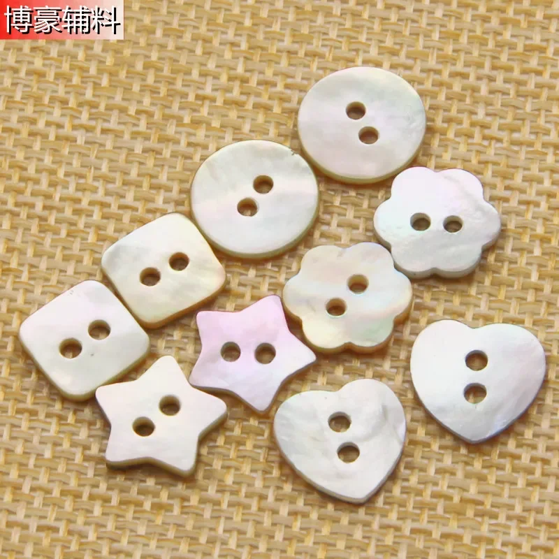 10PC Natural White Mother of Pearl Heart Square 2-holes Flatback Buttons Apparel Sewing Crafts Buttons DIY Scrapbook Accessory