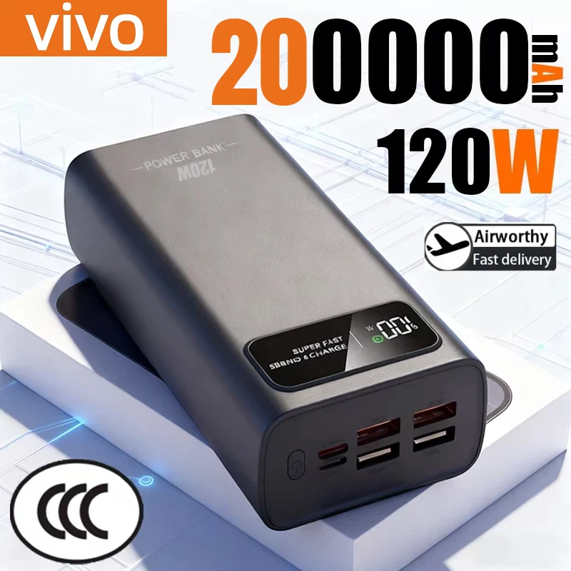 باور بانك Xiaomi 120 وات 200000 مللي أمبير 3C باور بانك ذو سعة كبيرة جدًا، بطارية خارجية محمولة، شاشة ديجيتال LED #3