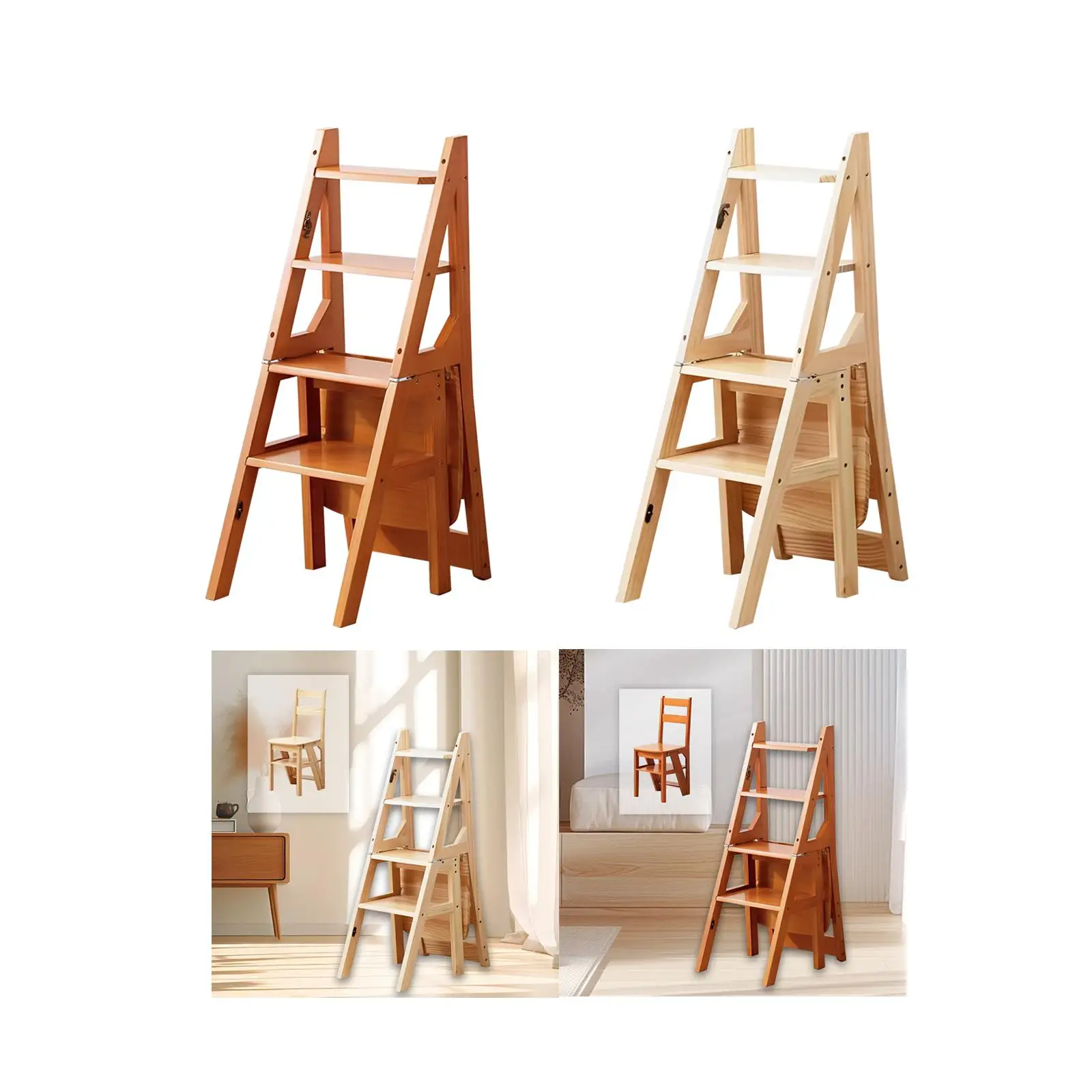 Folding Step Ladder Chair Library Steps Bookshelf Lightweight Plant Stand Ladder Stool Shelf for Garden Yard Outdoor Kitchen