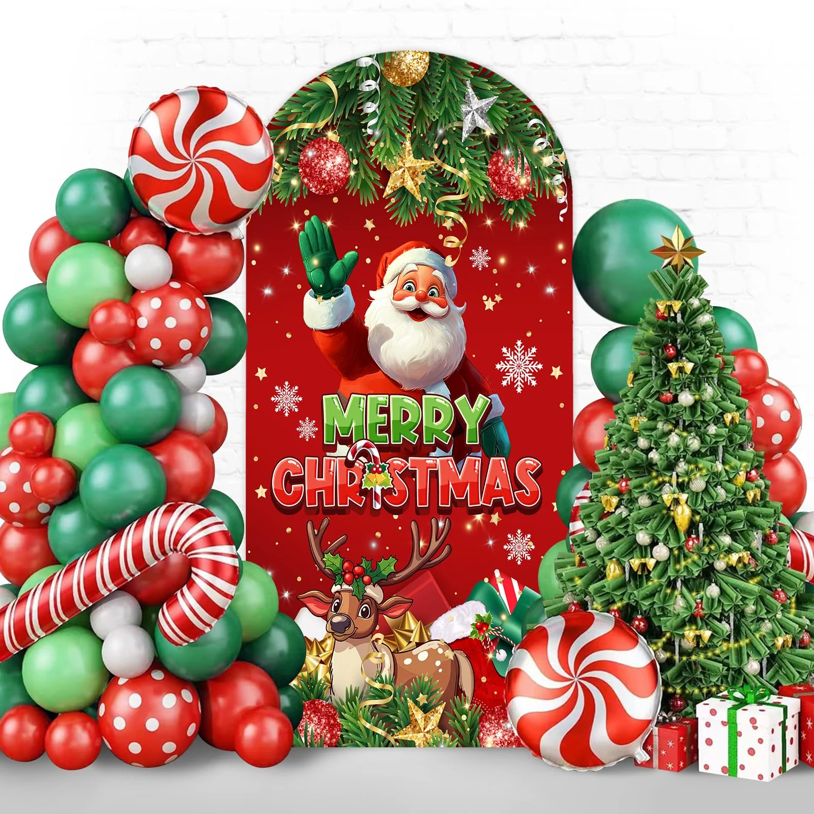 VIKAMA Weihnachts-Hintergrund mit gewölbtem Hintergrund für die Weihnachtsfreude-Party-Dekoration, fröhlicher Fotohintergrund für das neue Jahr 2026