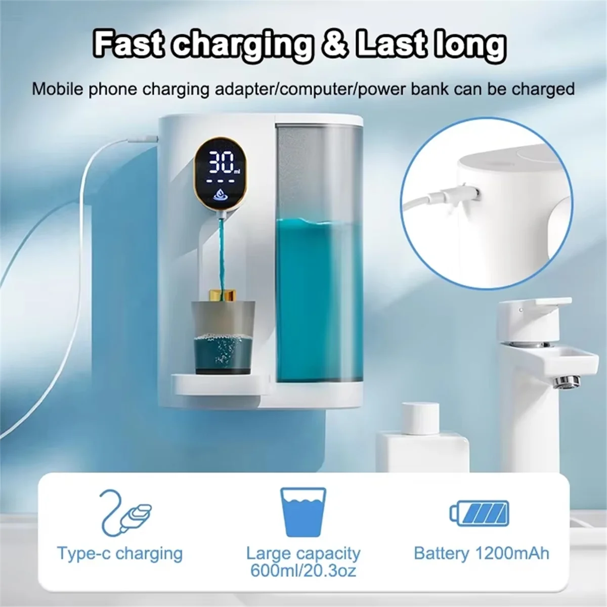 NEW 600ML Automatic Mouthwash Dispenser, Wall Mounted with 4 Adjustable Levels, Includes Cup & Magnetic Holder for Bathroom