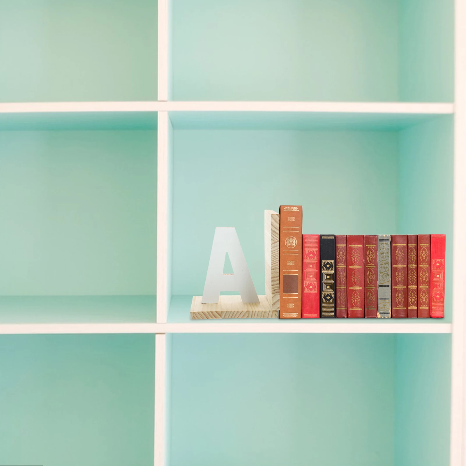 

Alphabet Book Shelf Storage File End Desk Reading ganizer Crafted Holders Baffle Wooden Non Slip Pads Bookend