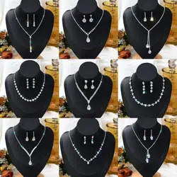 9 optional silver bridal necklaces, earrings, jewelry sets, water droplet shaped wedding dresses, versatile accessories