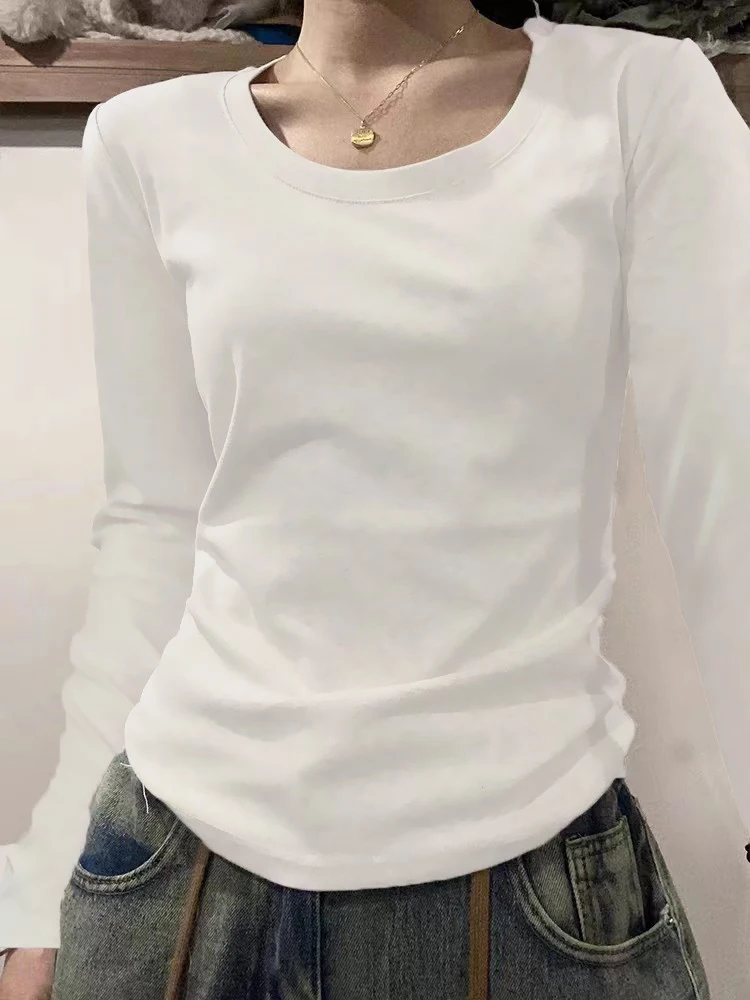 Slim Fit American Style Long Sleeve T-Shirt Women's Top 2025 New Style Inner Wear Tight Fit Shoulder Autumn Winter Slimming B...