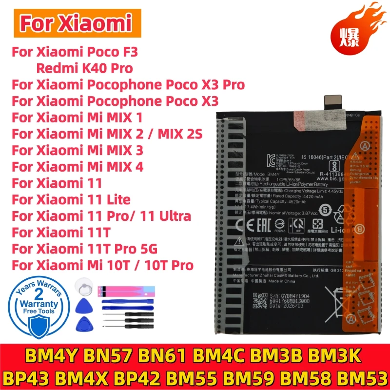 New high quality Battery For Xiaomi Mi Mix 1 2 2S 3 4 Poco X3 F3 Redmi K40 10T 11T Mi 11 Mi11 Lite Ultra Pro Fast Shipping