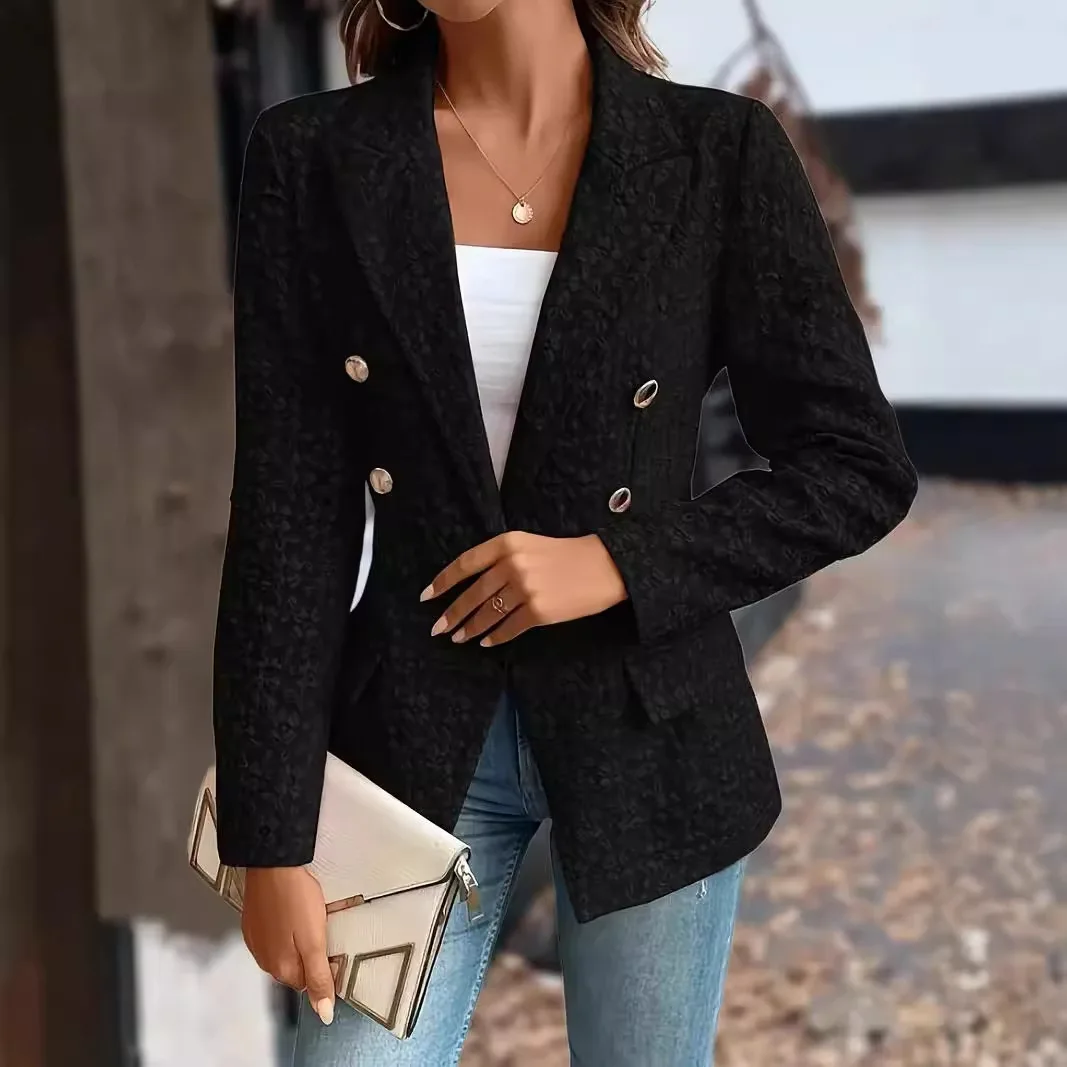 New Women's Blazers Spring Autumn Button Cardigan Jacket Fashion Commuter Office Solid Color Jacquard Elegant Simple Suit Top
