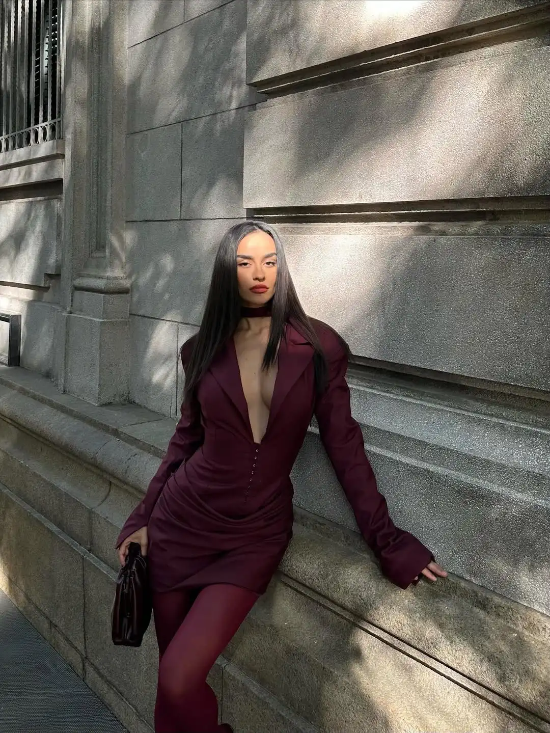 Solid Deep V-neck Blazer Dress Women Elegant Full Sleeve Lapel Waist Cinching Slim Mini Dresses 2026 New Lady Spring Daily Robes