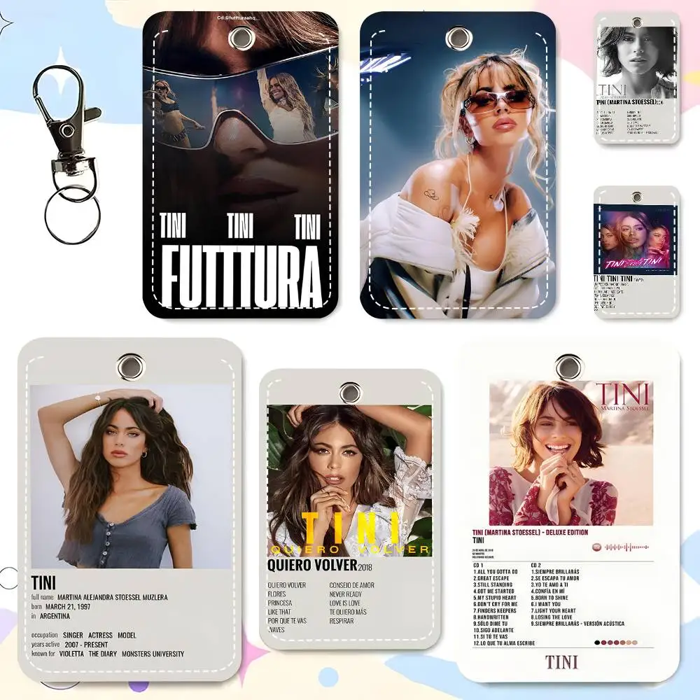 1pc T-TINI Martina Stoessel Card Case Keychain Access Card Bag Key Tag Ring Leather Card Holder Key Ring Access