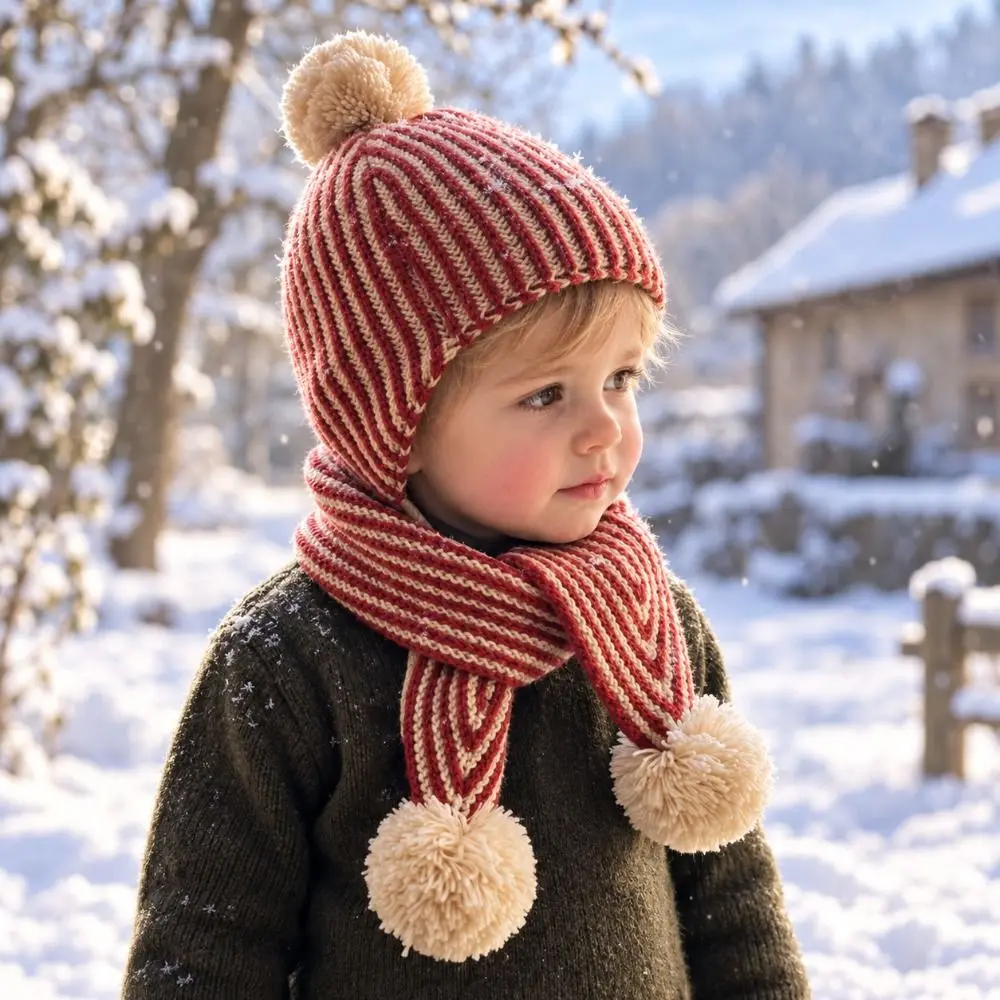 Cozy Autumn Winter Children Hat Scarf Set Warm Knitted Toddler Knit Beanie Stretchy Soft Baby Earflap Hat Ages 2-6 Years