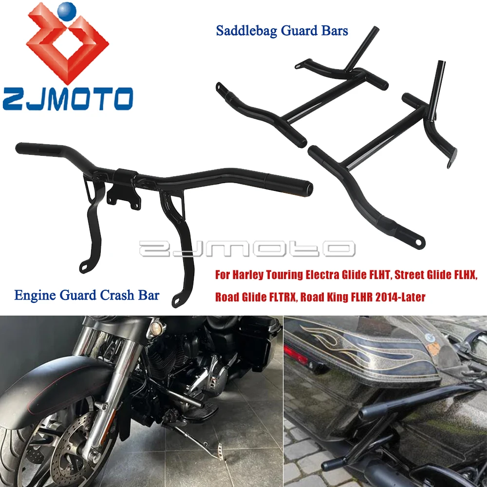 

Front Highway Crash Bar Engine Bumper Motorcycle Saddlebag Guard Rail For Harley Electra Glide Street Road Glide FLTRX FLHR 14+