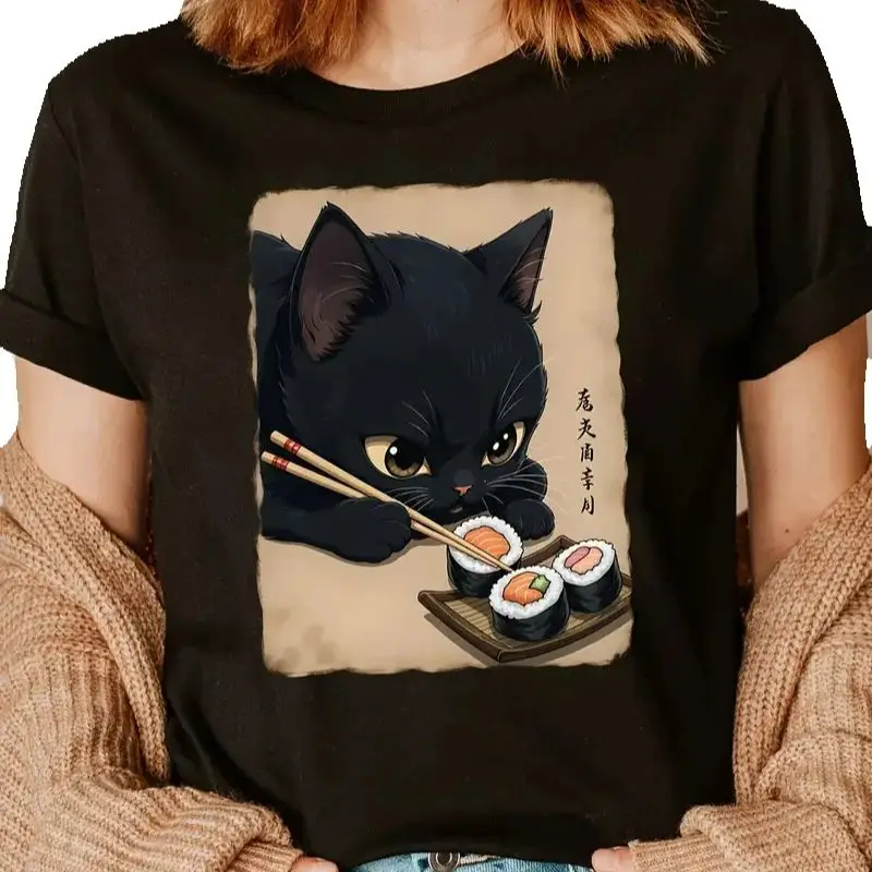 Cotton  100% A Bear-shaped Printed Round-neck Short-sleeved T-shirt for Women's Wear That Loves Reading Aesthetic Clothes Summer