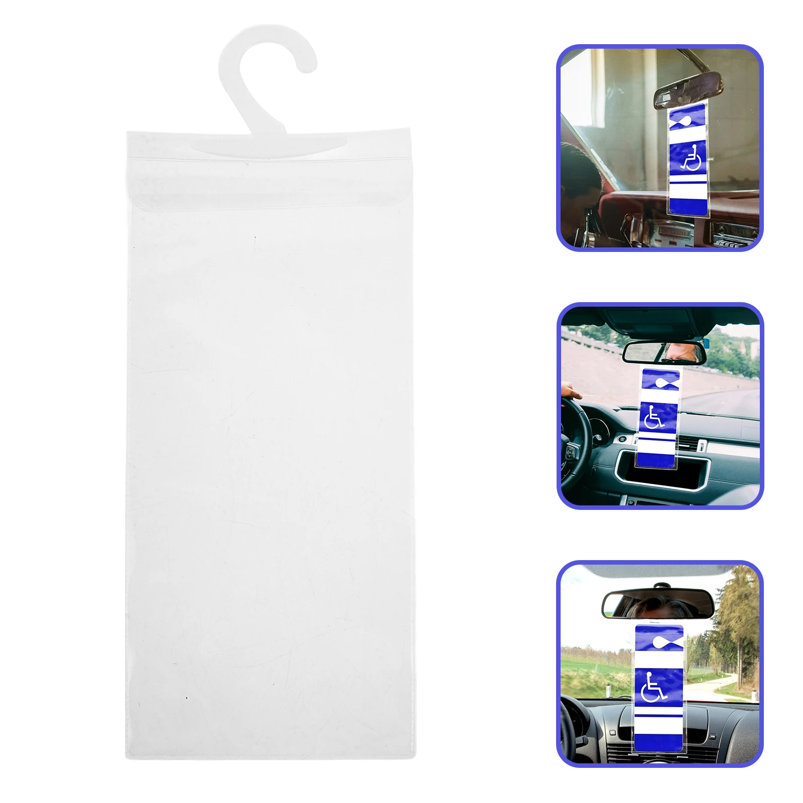 6pcs Disability Card Hook Bag PVC Transparent Placard Holder for Car Parking Permit Windshield Storage Display