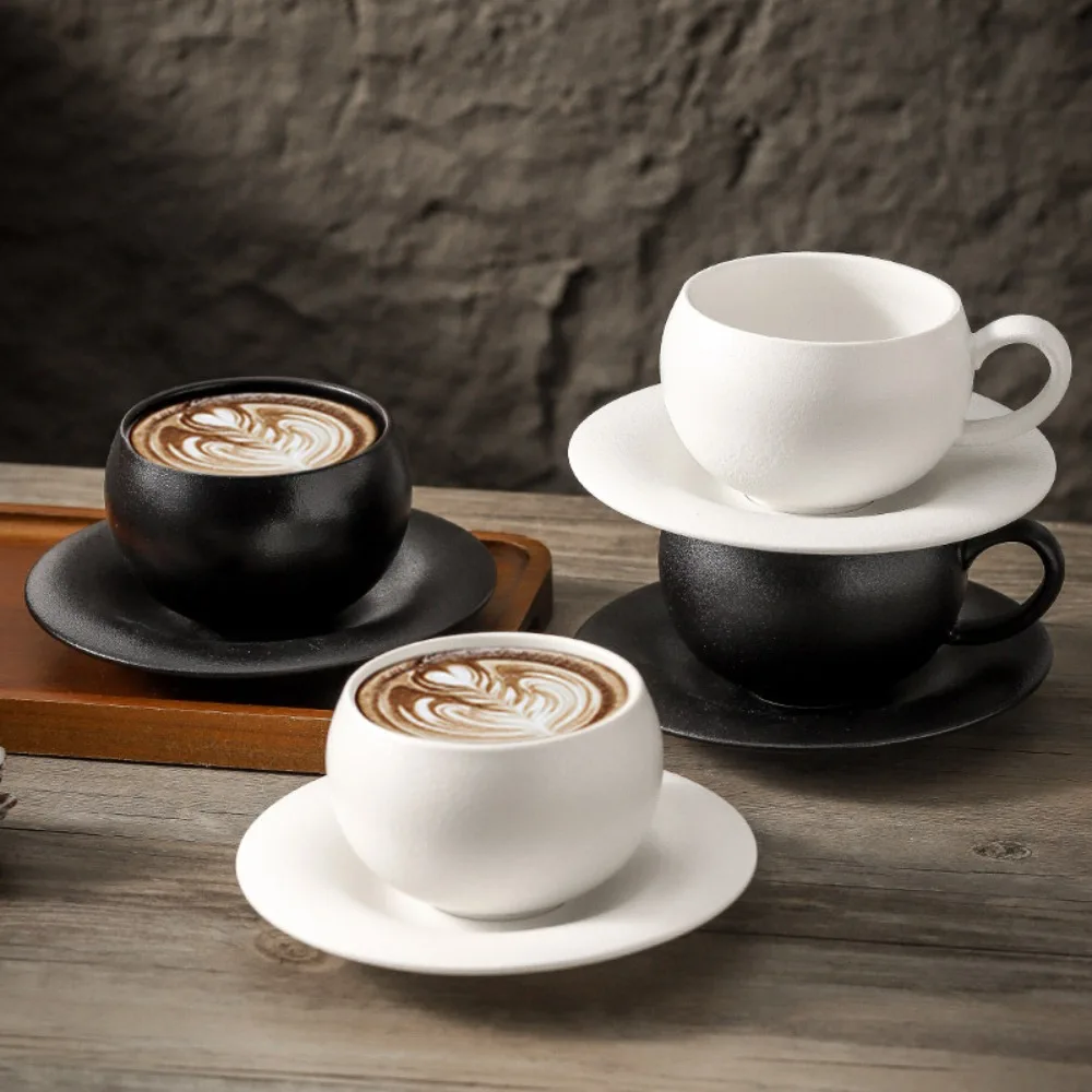 

Creative Japanese-style Coffee Cup Set Ceramic Matte Texture Tea Cup 300ml with Base Milk Cup Café