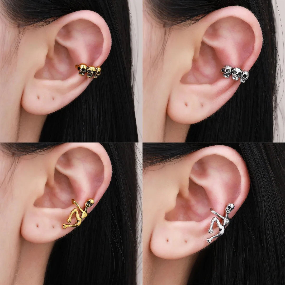 

Gothic Punk Skull Ear Cuffs Cartilage Clip Fake Piercing Earring for Women Men Silver Color Halloween Party Jewelry Accessories