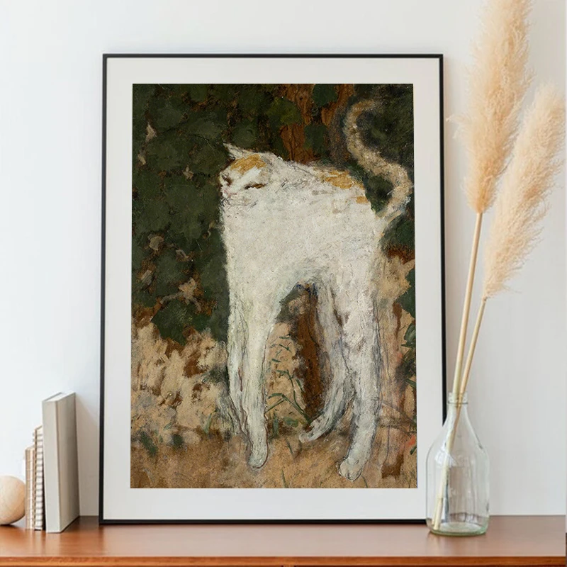 Póster de la Exposición Pierre Bonnard Le Chat Blanc, Pintura de Gato Meme, Regalo para Amantes de los Gatos, Impresión en Lienzo para Decoración de Pared de Museo, Galería, Hogar
