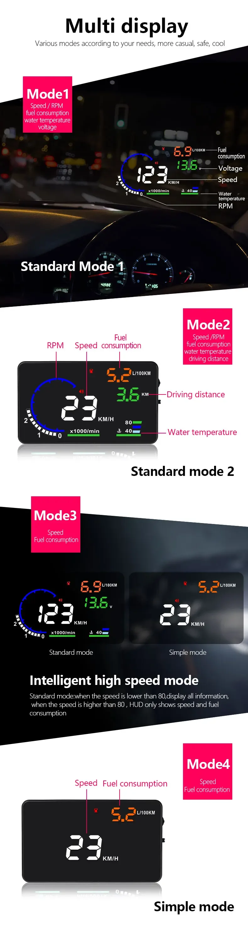Auto Head-Up-Display RPM Tachometer A8 OBD HUD Head-up-Display Tachometer mit Geschwindigkeitswarnung Auto Elektronik Zubehör – Detail 23