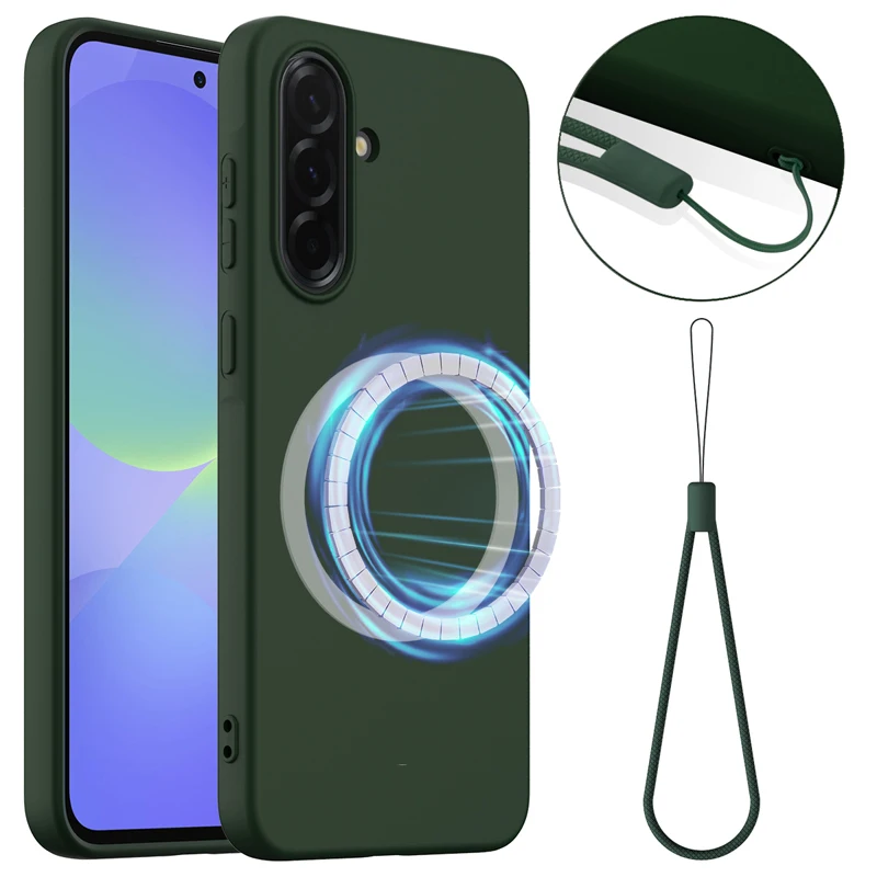 For Samsung Galaxy A56 A36 5G,A26 5G,A16 4G 5G Case ELVEV Magnetic Premium Silicone with Flocking inside Back Cover with Lanyard