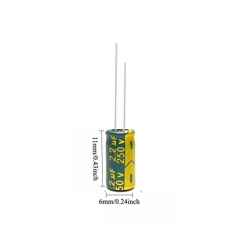 

200pcs 250V 2.2uF Electrolytic Capacitor High Frequency Low ESR Long Life 6x11mm for Power Supply
