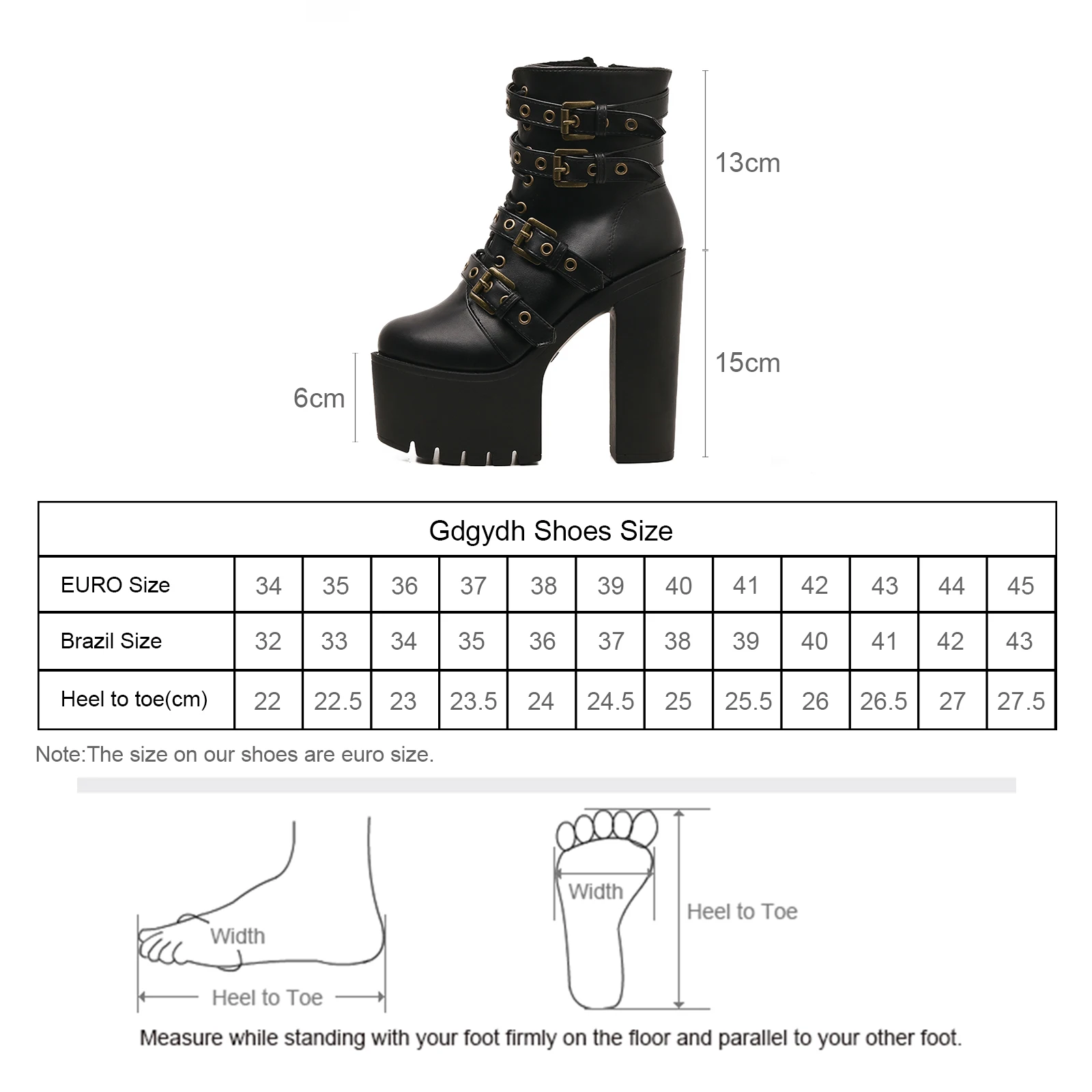 Gdgydh Women\'s Goth Platform Boots Sexy Round Toe Block Heeled Shoes Buckle Strap Ankle Boots For Women Punk Style