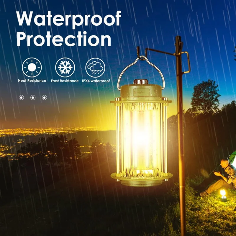 Usb recarregável portátil lanterna de acampamento luz lanterna portátil luz led ao ar livre à prova dwaterproof água 3 cores fonte de luz-TCES