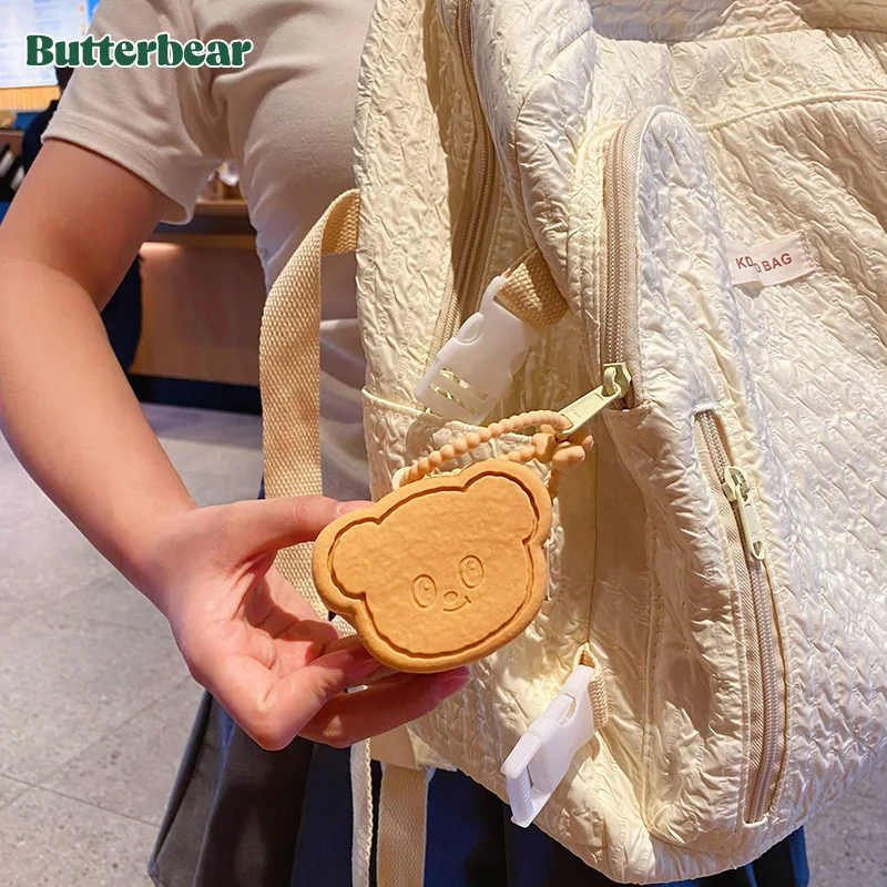 Cute Butter Bear Cookie Silicone Coin Purse Keychain Women\'s Gift Delicate Earphone Bag Storage Bag Pink Bear Animal Key Chain
