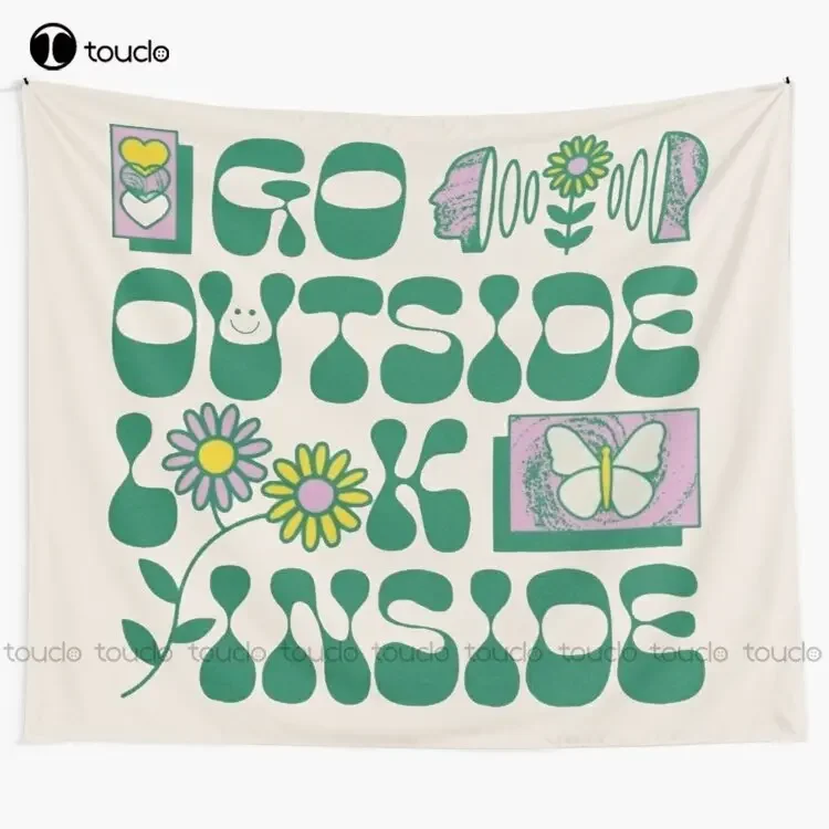 Go Outside Look Inside Tapestry Tapestry Wall Hanging For Living Room Bedroom Dorm Room Home Decor Printed Tapestry