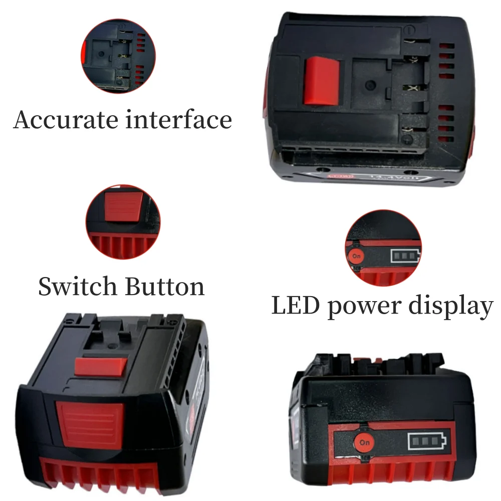 14.4V 4.8Ah-12.8Ah lithium-ion replaceable battery, suitable for Bosch cordless drill screwdriver BAT607, BAT607G, BAT614G