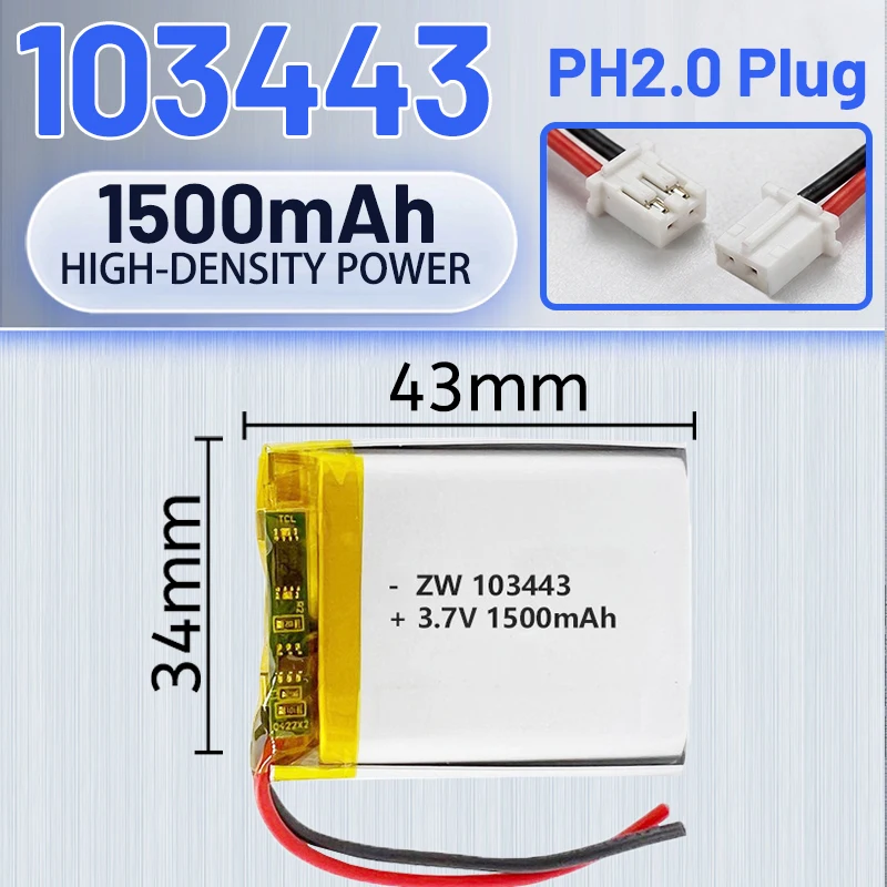 

103443 1500mah polymer lithium battery wholesale 3.7v rechargeable beauty device lithium-ion soft package battery103443