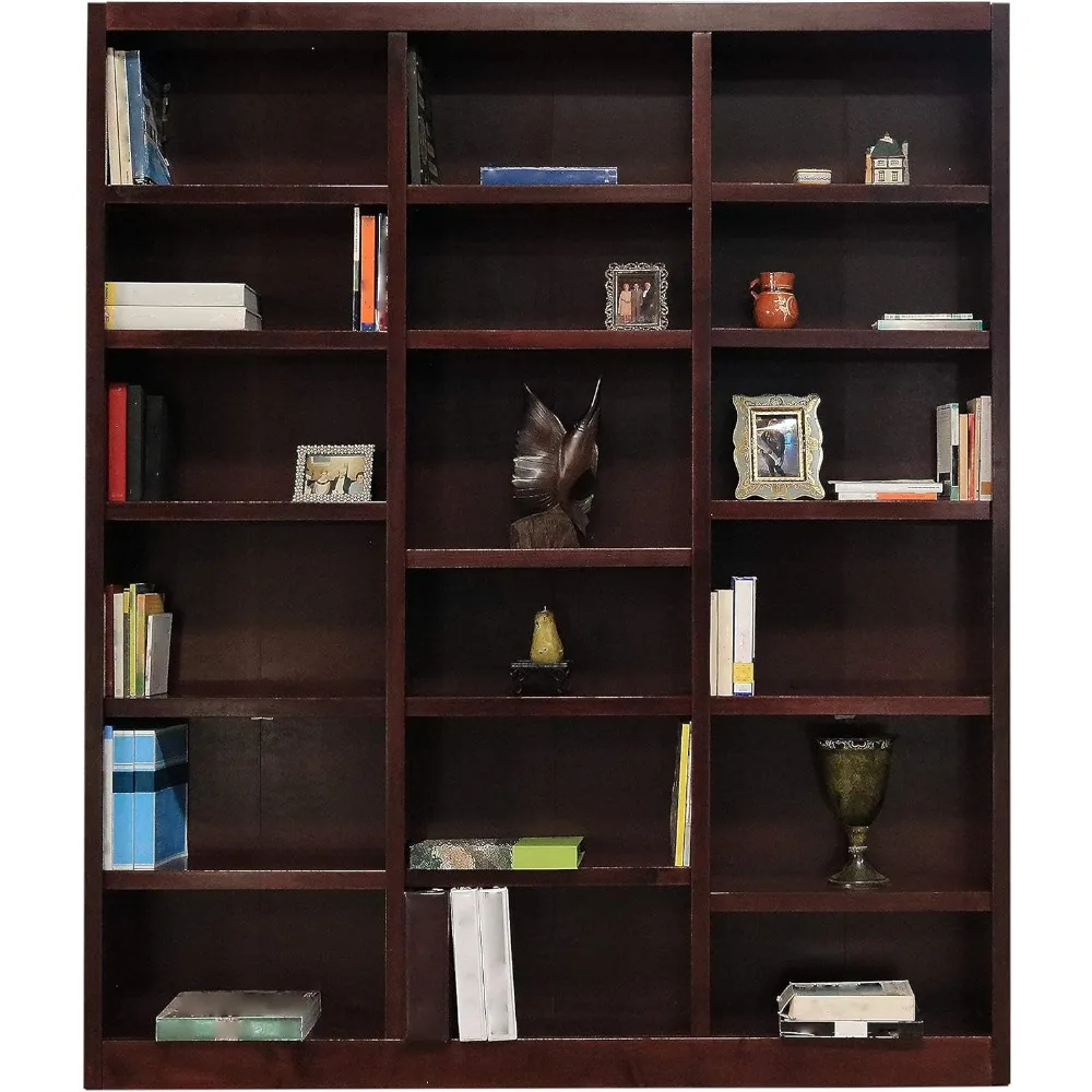 

18-Shelf Triple Wide Cherry Wood Bookcase