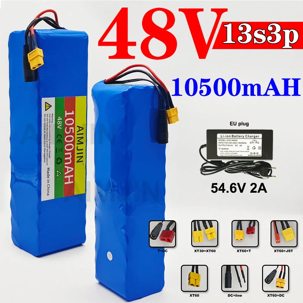 48V 10400mAh 13S3P 18650 แบตเตอรี่ลิเธียมไอออนพร้อมเครื่องชาร์จ BMS + 54.6V เหมาะสําหรับจักรยานและสกู๊ตเตอร์