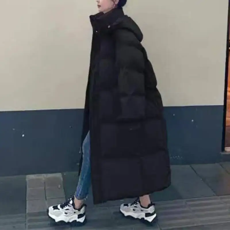 Winter Women Streetwear Thermal Solid Coat New Midi Parkas Loose Hoodies Long Sleeve Oversize Young Style All-Match Down Jacket
